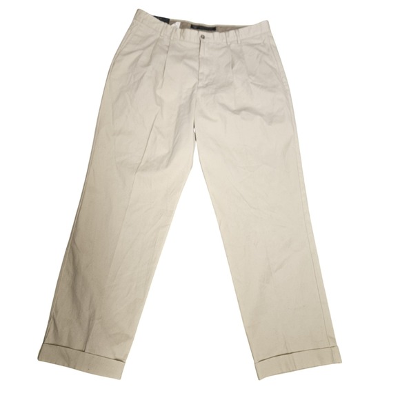 Dockers Chino Pants Mens 38x32 Khaki Gabardine Pleated Cuffed Wrinkle Free - Picture 1 of 16